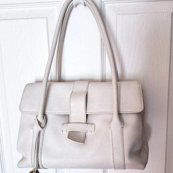 LORO PIANA Chic White Leather Shoulder Bag Medium Size Made In Italy Great Cond - Picture 2 of 10